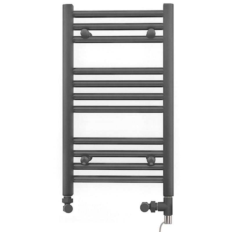  Dual Fuel 300 x 600mm Straight Anthracite Grey Heated Towel Rail - (incl. Valves + Electric Heating Kit)