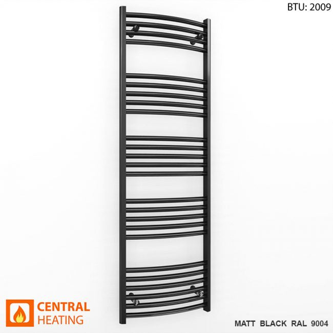  400mm Wide - 1400mm High Curved  Black Heated Towel Rail Radiator