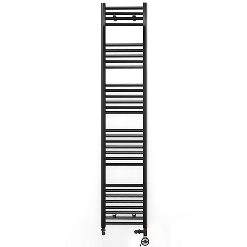  Dual Fuel 300 x 1700mm Straight Matt Black Heated Towel Rail - (incl. Valves + Electric Heating Kit)