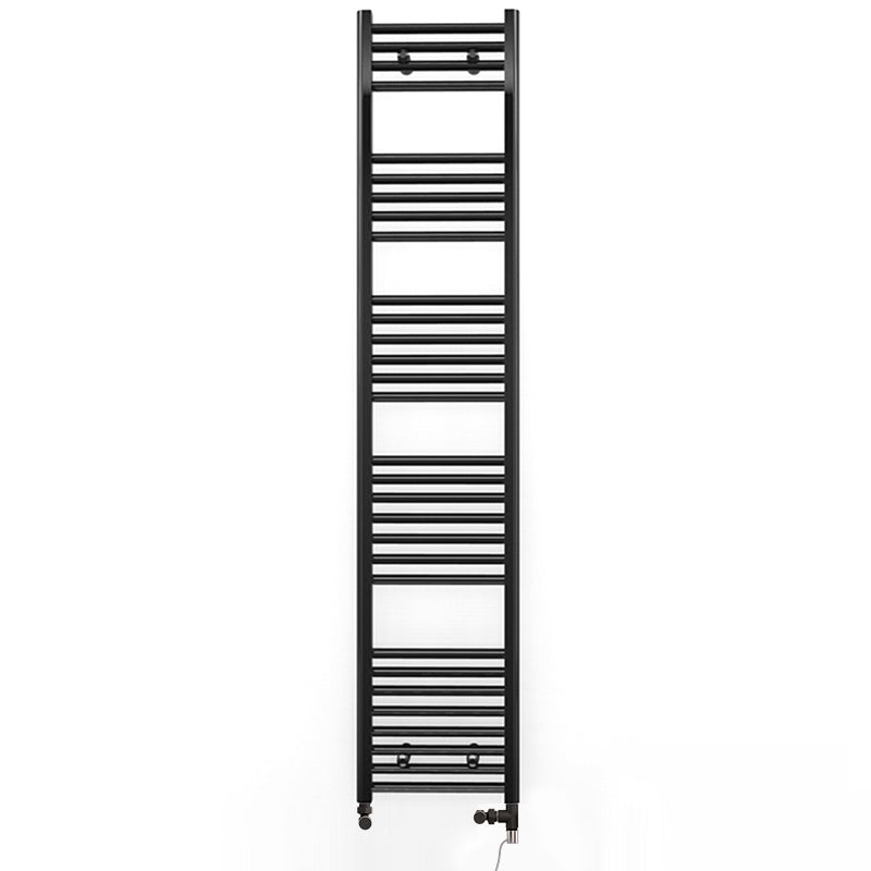  Dual Fuel 300 x 1700mm Straight Matt Black Heated Towel Rail - (incl. Valves + Electric Heating Kit)