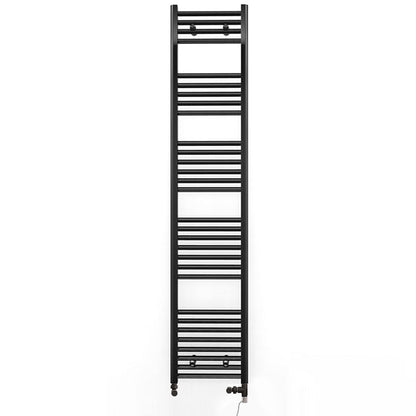  Dual Fuel 300 x 1700mm Straight Matt Black Heated Towel Rail - (incl. Valves + Electric Heating Kit) 