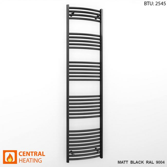  400mm Wide - 1800mm High Curved  Black Heated Towel Rail Radiator