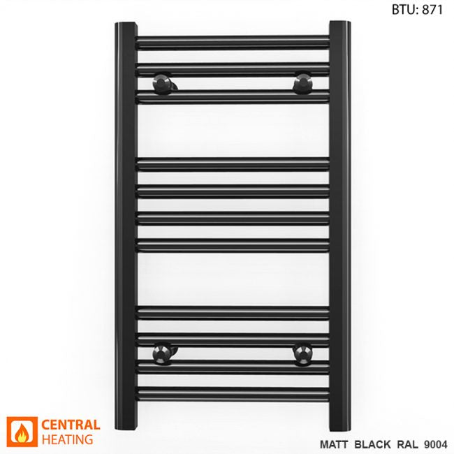  400mm Wide - 600mm High Flat Black Heated Towel Rail Radiator