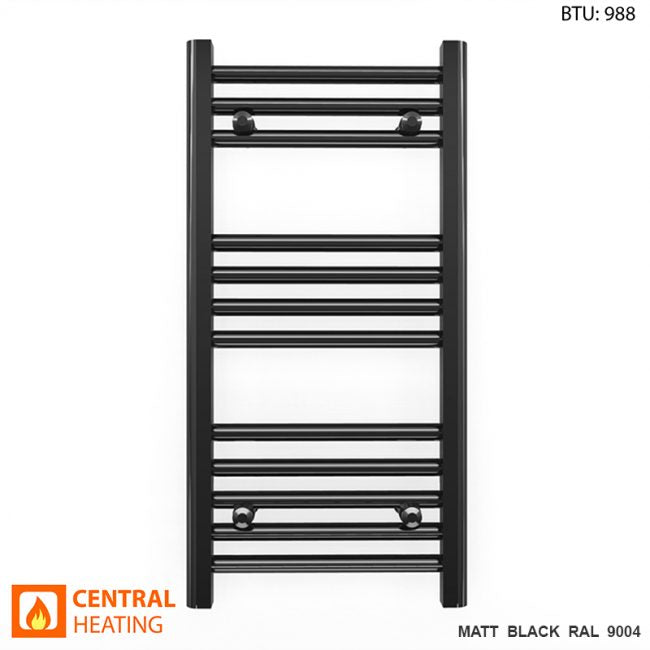  400mm Wide - 700mm High Flat Black Heated Towel Rail Radiator