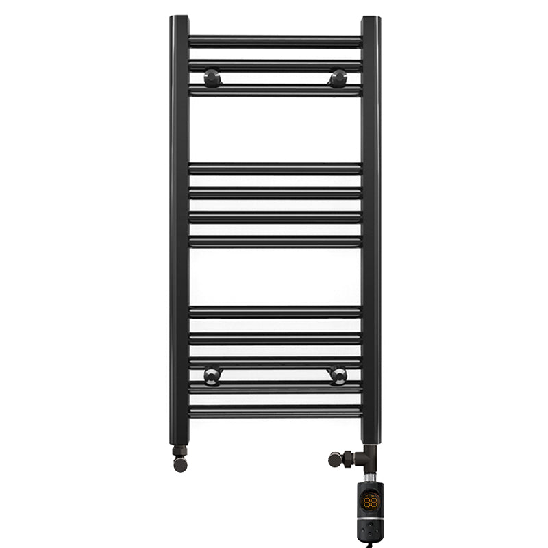  Dual Fuel 350 x 700mm Straight Matt Black Heated Towel Rail - (incl. Valves + Electric Heating Kit)