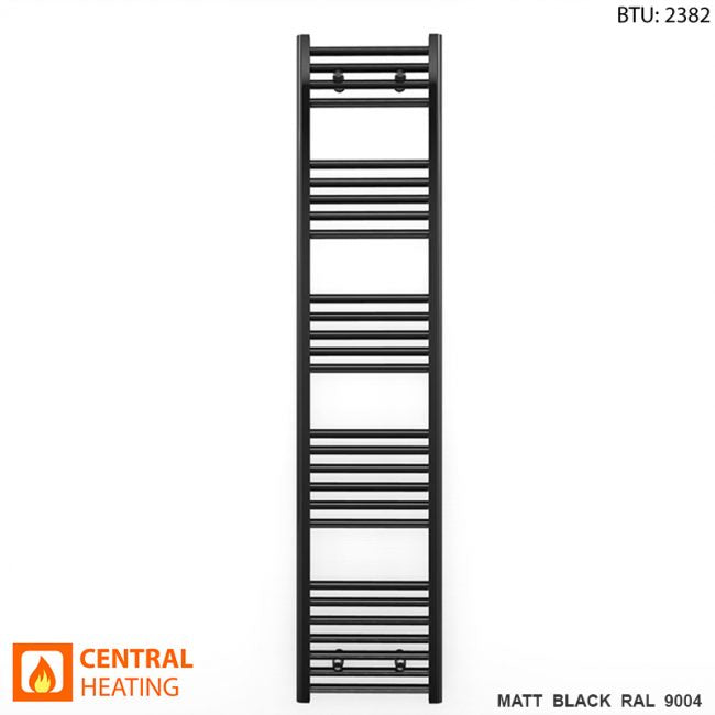  450mm Wide - 1600mm High Flat Black Heated Towel Rail Radiator