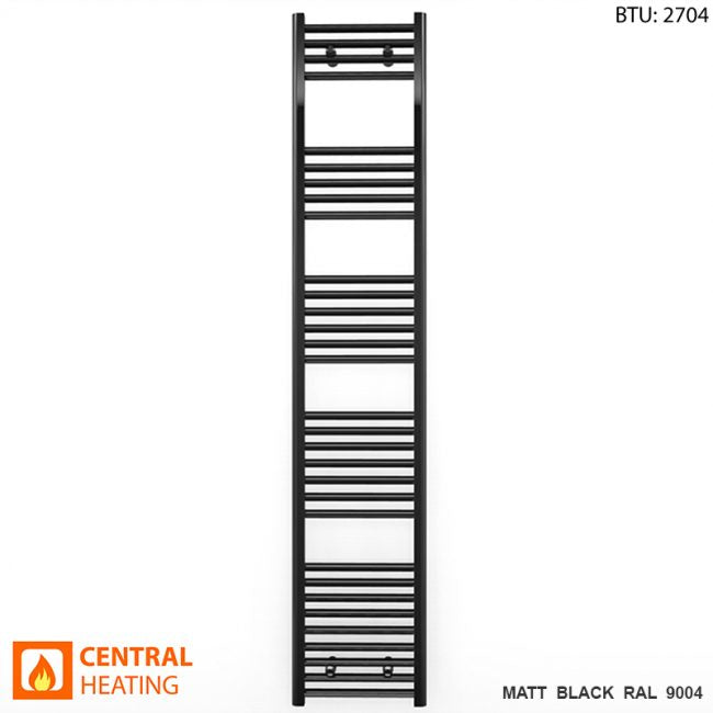  450mm Wide - 1800mm High Flat Black Heated Towel Rail Radiator