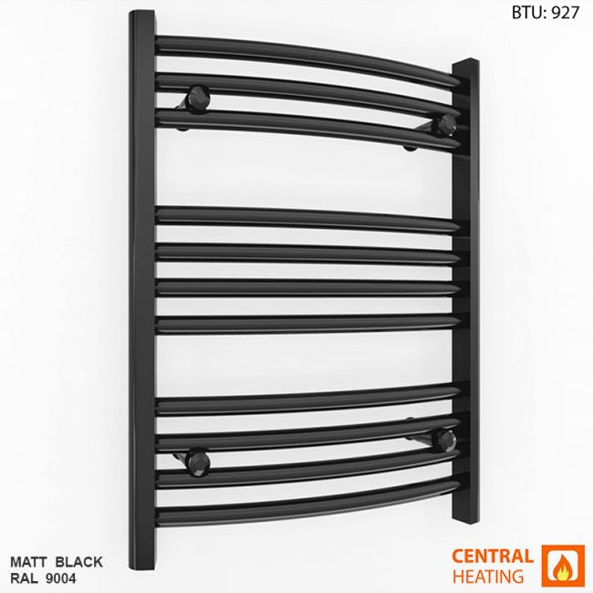  450mm Wide - 600mm High Curved  Black Heated Towel Rail Radiator