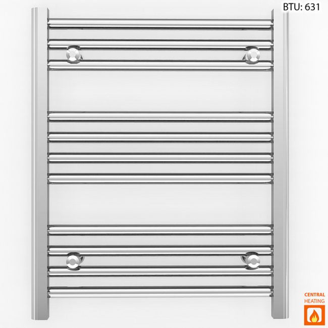  450mm Wide - 600mm High Flat Chrome Heated Towel Rail Radiator