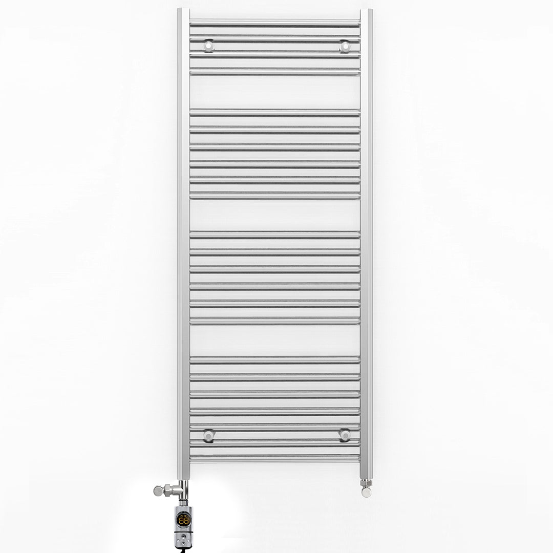  Dual Fuel 500 x 1200mm Straight Chrome  Heated Towel Rail Radiator- (incl. Valves + Electric Heating Kit)