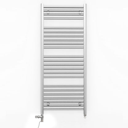  Dual Fuel 600 x 1200mm Straight Chrome  Heated Towel Rail Radiator- (incl. Valves + Electric Heating Kit) 