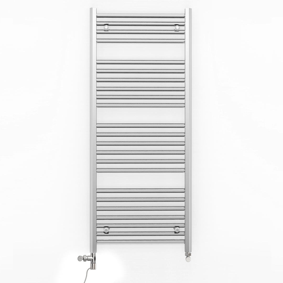  Dual Fuel 500 x 1200mm Straight Chrome  Heated Towel Rail Radiator- (incl. Valves + Electric Heating Kit)