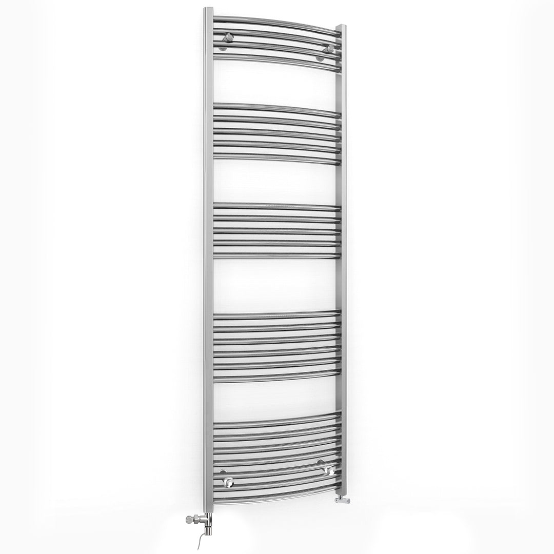  Dual Fuel 550 x 1600mm Curved Chrome Heated Towel Rail Radiator- (incl. Valves + Electric Heating Kit)
