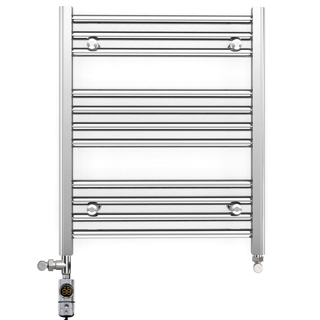  Dual Fuel 550 x 600mm Straight Chrome  Heated Towel Rail Radiator- (incl. Valves + Electric Heating Kit)