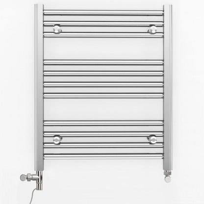  Dual Fuel 550 x 600mm Straight Chrome  Heated Towel Rail Radiator- (incl. Valves + Electric Heating Kit) 