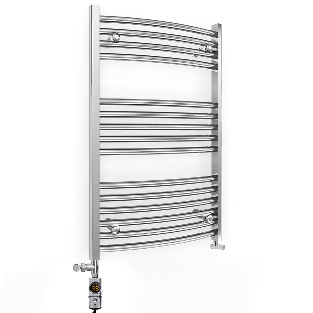  Dual Fuel 500 x 800mm Curved Chrome Heated Towel Rail Radiator- (incl. Valves + Electric Heating Kit)