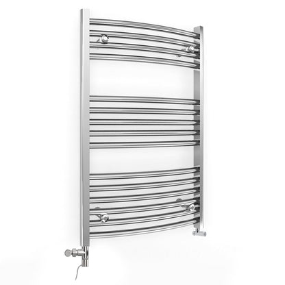  Dual Fuel 500 x 800mm Curved Chrome Heated Towel Rail Radiator- (incl. Valves + Electric Heating Kit) 