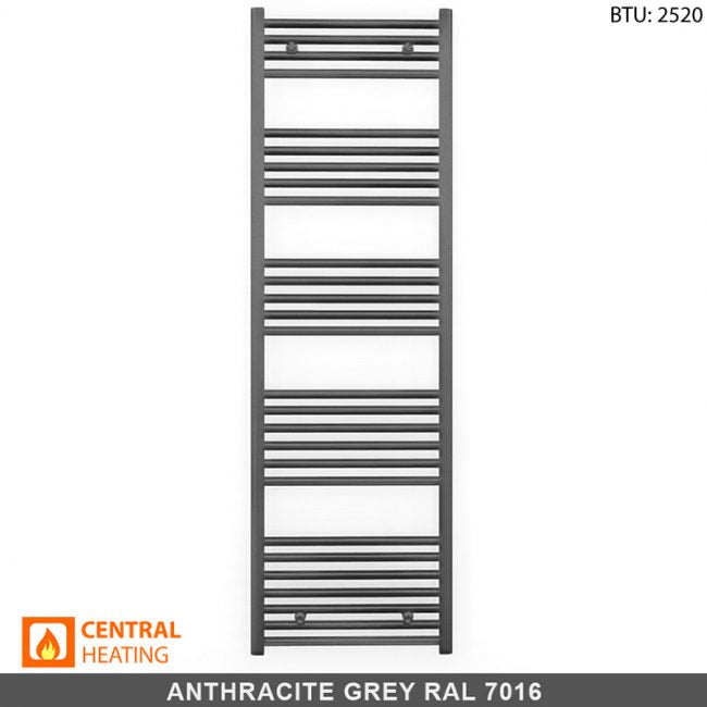  500mm Wide - 1600mm High Anthracite Grey Heated Towel Rail Radiator