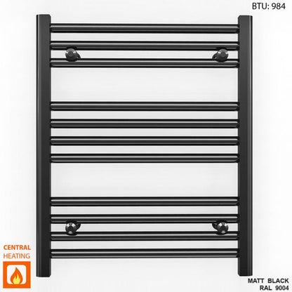  500mm Wide - 600mm High Flat Black Heated Towel Rail Radiator 