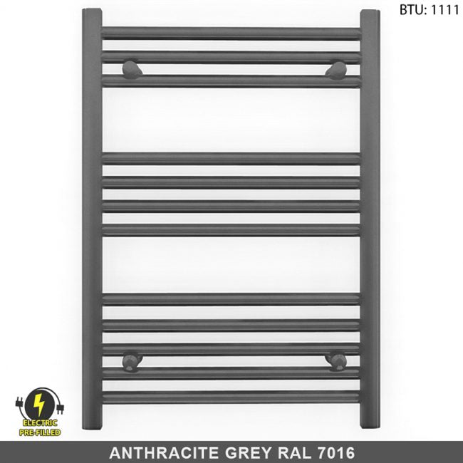  500mm Wide - 700mm High  Anthracite Grey Electric Heated Towel Rail Radiator