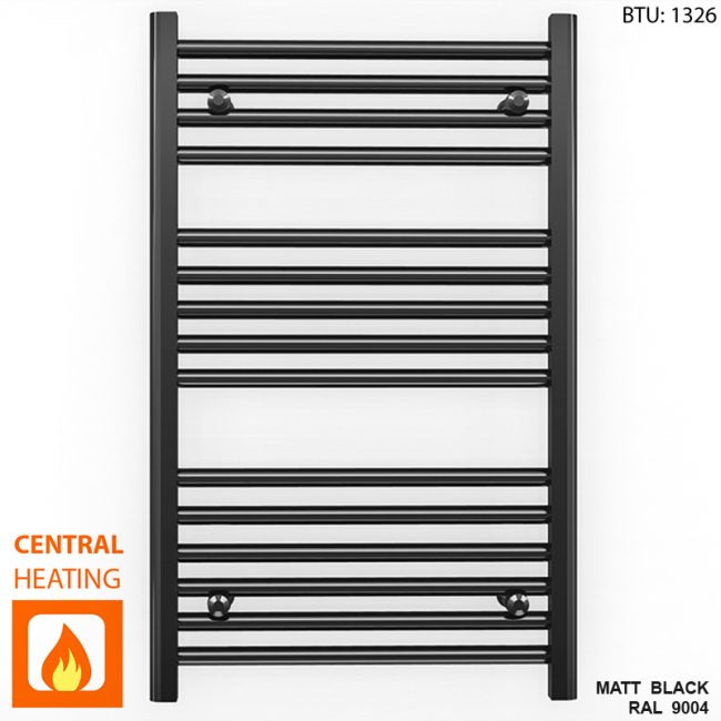  500mm Wide - 800mm High Flat Black Heated Towel Rail Radiator