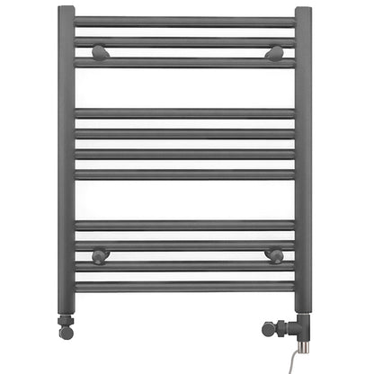  Dual Fuel 500 x 600mm Straight Anthracite Grey Heated Towel Rail - (incl. Valves + Electric Heating Kit) 