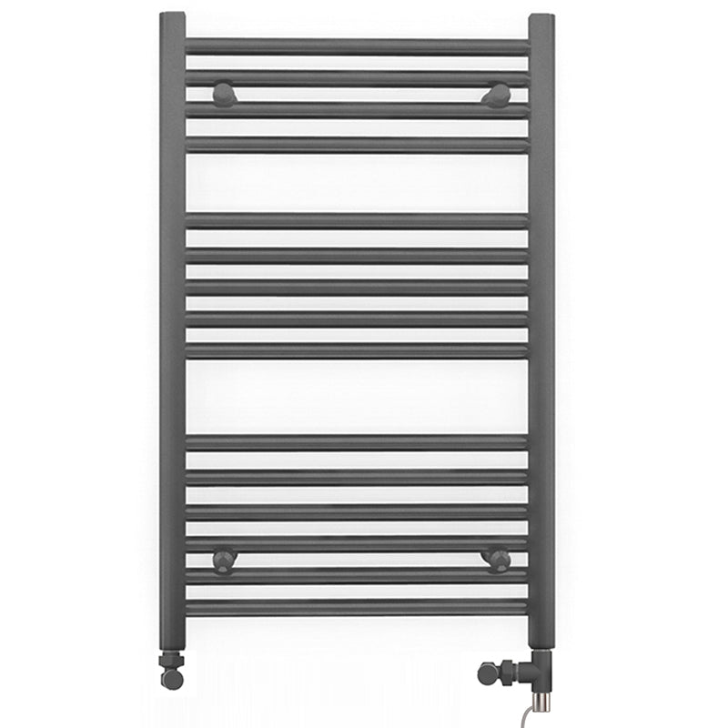  Dual Fuel 600 x 800mm Straight Anthracite Grey Heated Towel Rail - (incl. Valves + Electric Heating Kit)