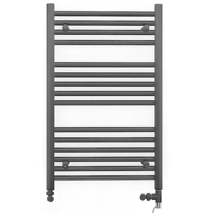  Dual Fuel 600 x 800mm Straight Anthracite Grey Heated Towel Rail - (incl. Valves + Electric Heating Kit) 