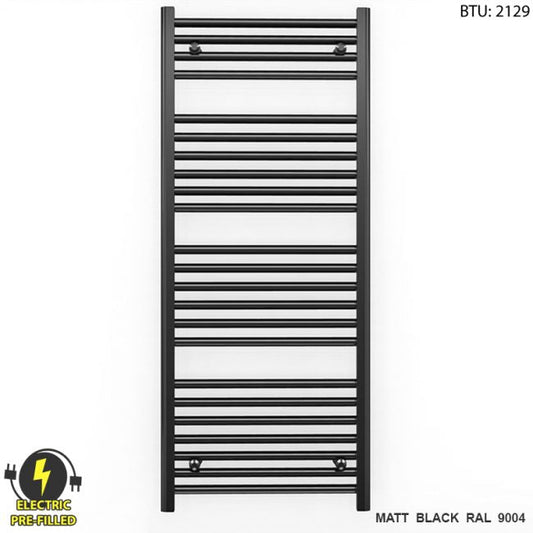 550mm Wide - 1200mm High Flat Black Electric Heated Towel Rail Radiator 