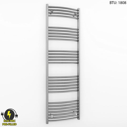 550mm Wide - 1600mm High Curved Chrome Electric Heated Towel Rail Radiator 