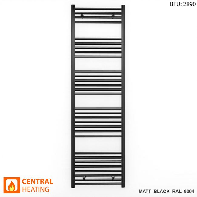  550mm Wide - 1700mm High Flat Black Heated Towel Rail Radiator