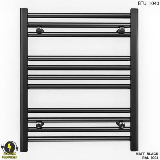 550mm Wide - 600mm High Flat Black Electric Heated Towel Rail Radiator 