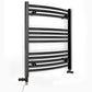 Dual Fuel 500 x 700mm Matt Black Curved Heated Towel Rail - (incl. Valves + Electric Heating Kit) 