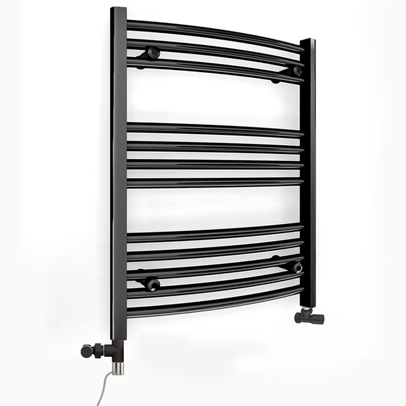  Dual Fuel 500 x 700mm Matt Black Curved Heated Towel Rail - (incl. Valves + Electric Heating Kit)