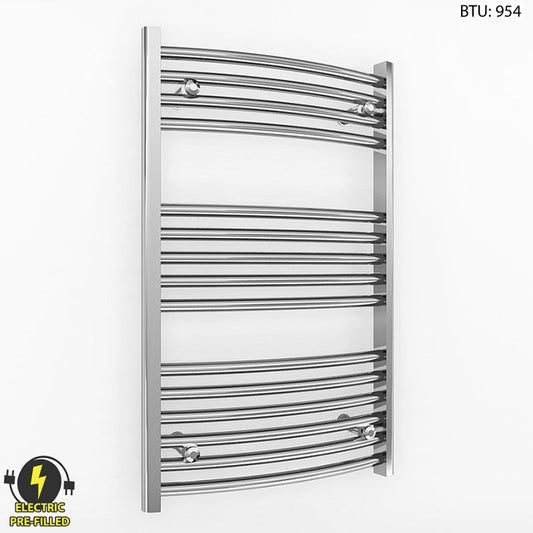 550mm Wide - 800mm High Curved Chrome Electric Heated Towel Rail Radiator 