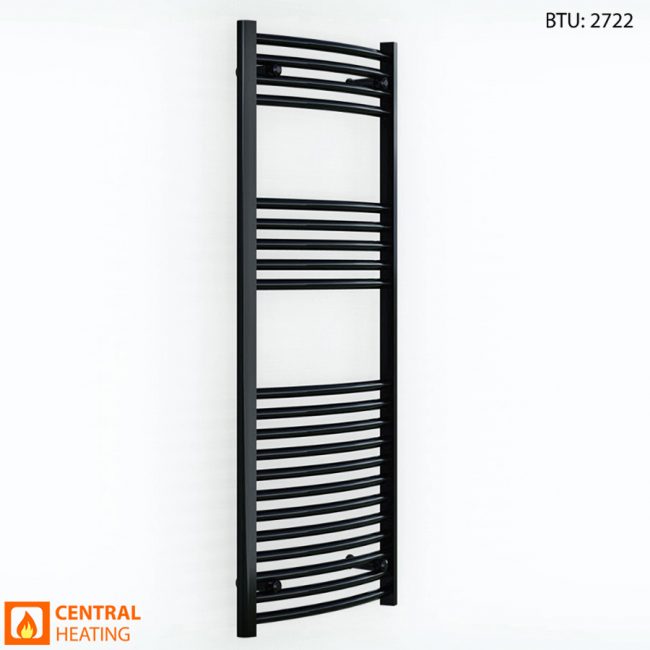  600mm Wide - 1200mm High Curved Black Heated Towel Rail Radiator 25mm Tube