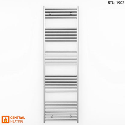  600mm Wide - 1600mm High Flat Chrome Heated Towel Rail Radiator 