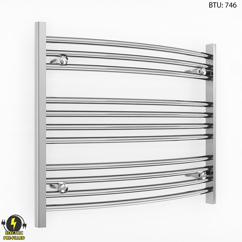  600mm Wide - 600mm High Curved Chrome Electric Heated Towel Rail Radiator