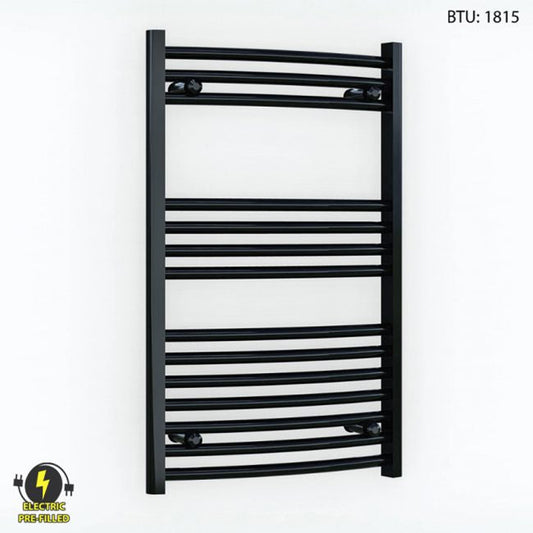 600mm Wide - 800mm High Curved Black Electric Heated Towel Rail Radiator 25mm Tube 