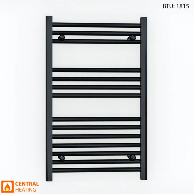  600mm Wide - 800mm High Flat Black Heated Towel Rail Radiator 25mm Tube