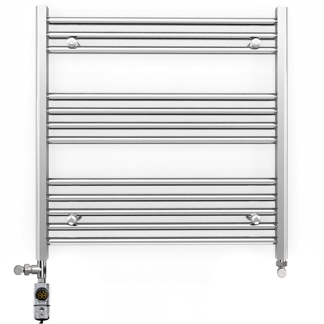  Dual Fuel 900 x 700mm Straight Chrome Heated Towel Rail Radiator- (incl. Valves + Electric Heating Kit)