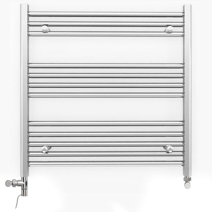  Dual Fuel 900 x 700mm Straight Chrome Heated Towel Rail Radiator- (incl. Valves + Electric Heating Kit) 