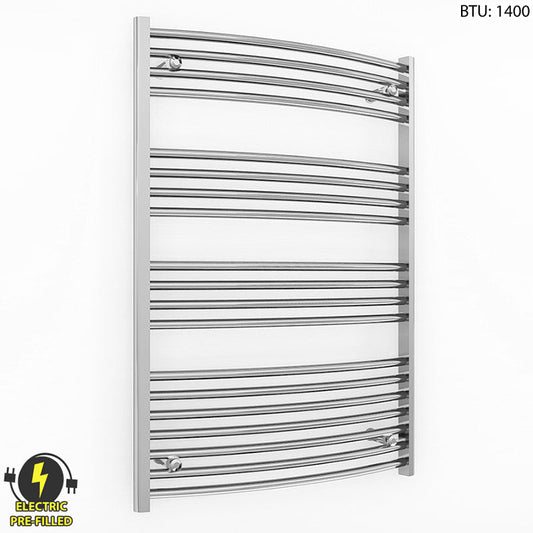 700mm Wide - 1000mm High Curved Chrome Electric Heated Towel Rail Radiator 