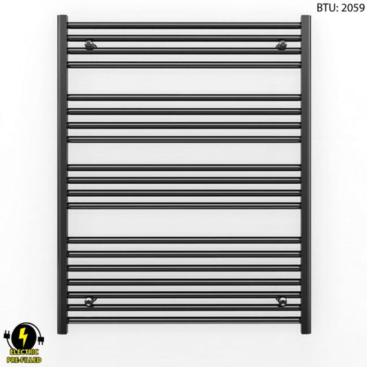 700mm Wide - 1000mm High Flat Black Electric Heated Towel Rail Radiator 