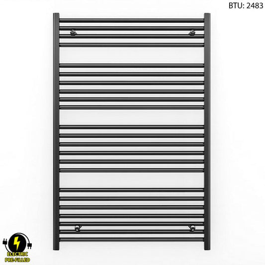 700mm Wide - 1200mm High Flat Black Electric Heated Towel Rail Radiator 