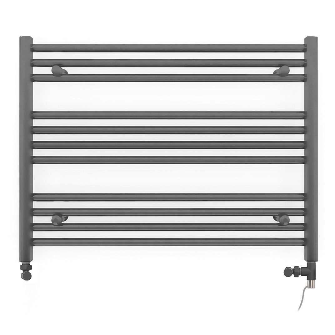  Dual Fuel 800 x 600mm Straight Anthracite Grey Heated Towel Rail - (incl. Valves + Electric Heating Kit)