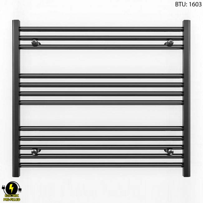  900mm Wide - 700mm High Flat Black Electric Heated Towel Rail Radiator