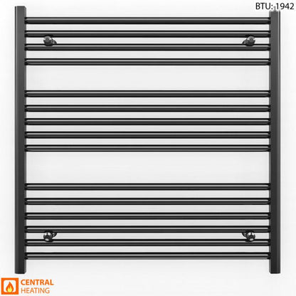  900mm Wide - 800mm High Flat Black Heated Towel Rail Radiator 