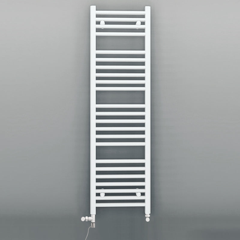  Dual Fuel 500 x 1200mm Straight White Heated Towel Rail - (incl. Valves + Electric Heating Kit)