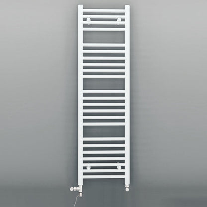  Dual Fuel 500 x 1200mm Straight White Heated Towel Rail - (incl. Valves + Electric Heating Kit) 